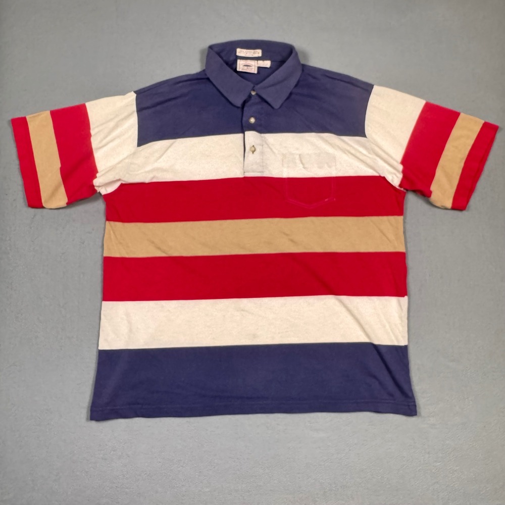 Manhattan Polo Shirt Mens XL Multi Color Striped Pocket Nature Knit Vintage